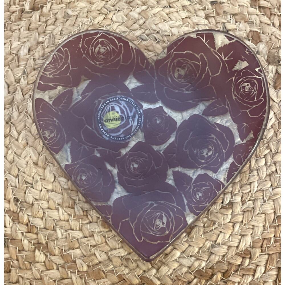 Annieglass Heart Shaped Rose Print Decorative Piece Plate Decorative Piece